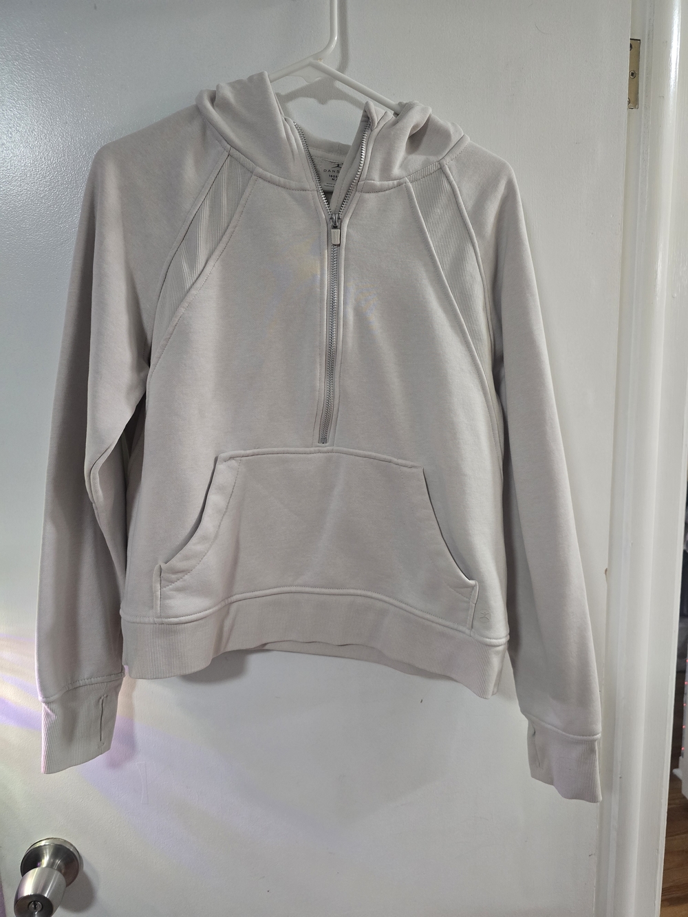Danskin Beige Half Zip Hoodie Womens Athleisure Pullover Neutral Cozy Sweatshirt
